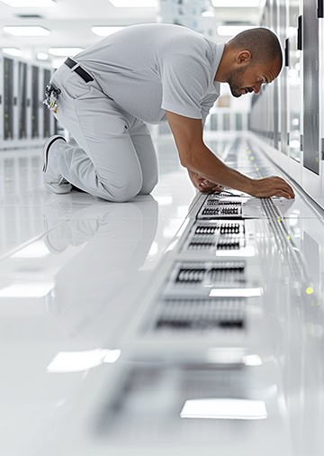 IT manager in data centre looking after servers and computers