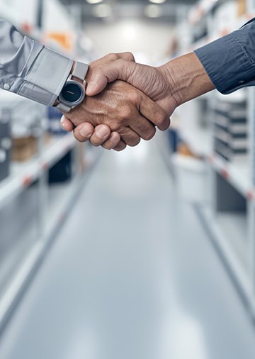 Photo of procurement team and bms controls shaking hands to agree a bms contract