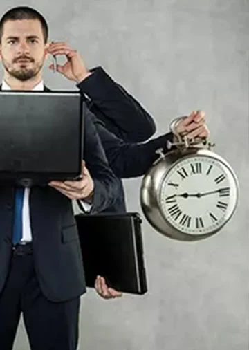 Images showing a busy facilities director to show that Boss Controls takes problems away from FM manager to make their job easier. One less thing to worry about.